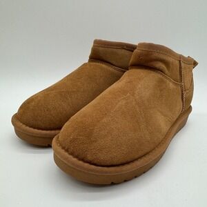 Project Cloud Ankle Boots Womens 8.5M Chestnut Suede Faux Fur Lined Slip On